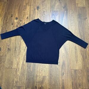 Eileen Fisher merino wool doleman sweater medium dark navy blue